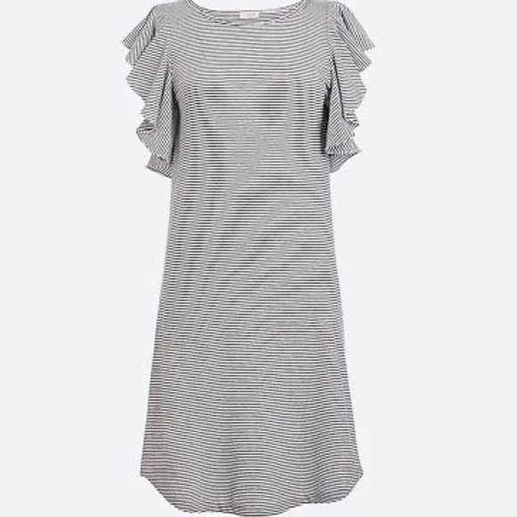 NWT J Crew Striped ruffle-shoulder dress - Picture 2 of 8